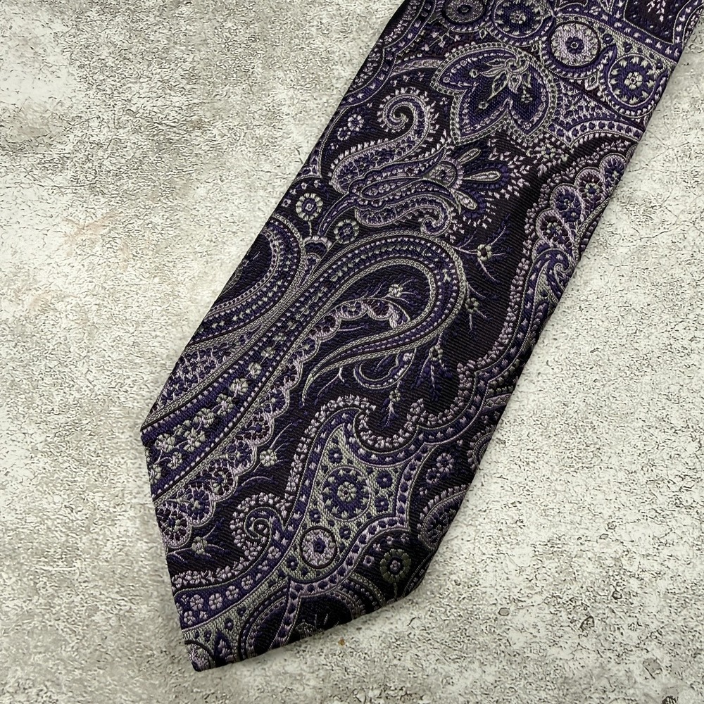 Jos. A. Bank Silk Tie Mens One Size Purple Paisley Pointed Made In Italy Necktie